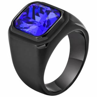 Chevali�re homme noire acier � pierre en verre bleu