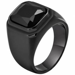 Chevali�re homme noire acier � pierre en verre noir