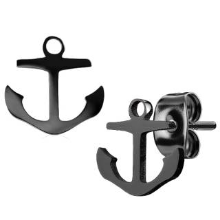 Clous d'oreille homme ancre marine en acier noir