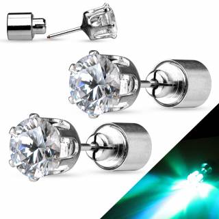Clous d'oreilles en acier � strass rond clignotant LED
