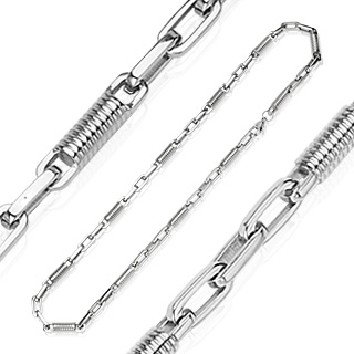 Collier homme en acier � maillons style ressorts et anneaux plats