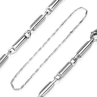 Collier homme en acier � maillons style ressort et cylindres