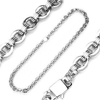 Collier homme en acier � anneaux ovales et raccords rainur�s