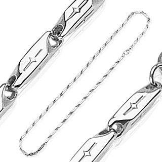 Collier homme en acier � plaques perfor�es grav�es de croix