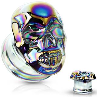 Ecarteur plug � t�te de mort arc en ciel en verre