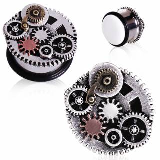 Ecarteur plug en acier � engrenages style Steampunk
