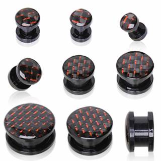 Ecarteur plug en acrylique � imitation fibre de carbonne noire et rouge