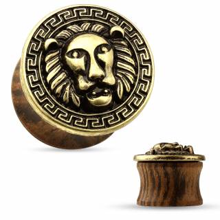 Ecarteur plug en bois avec plateau en laiton � t�te de lion et frise grec