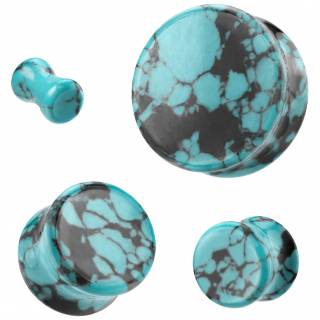 Ecarteur plug en turquoise bleue tachet�e de noir "CYANOS LITHOS"