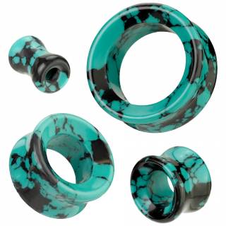 Ecarteur tunnel en pierre turquoise tachet�e de noir "CYANEUS"