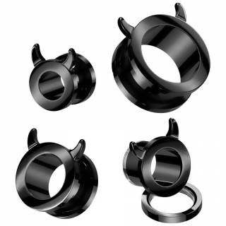 Ecarteur Tunnel noir en acier � cornes de d�mon (d�vissable)