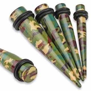 Ecarteur type tapers � motif camouflage militaire vert et marron