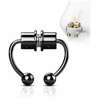 Faux piercing septum magn�tique (aimants) fer � cheval en acier Noir