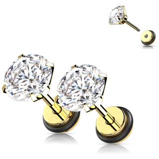 Faux plug Dor� en acier sertis de zirconiums