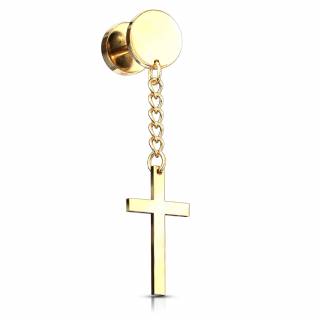 Faux plug dor� � pendentif croix