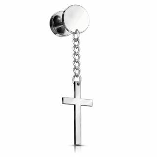 Faux plug inox � pendentif croix