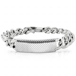 Gourmette homme acier � plaque pict�e sertie de pierres noires