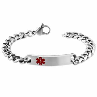 Gourmette homme en acier avec croix m�dicale rouge
