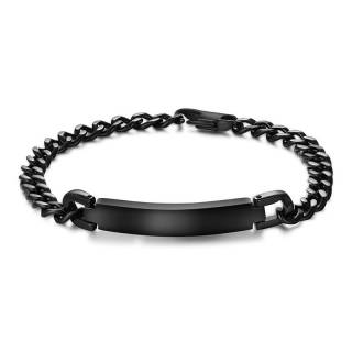 Gourmette homme en acier noir � plaque m�te