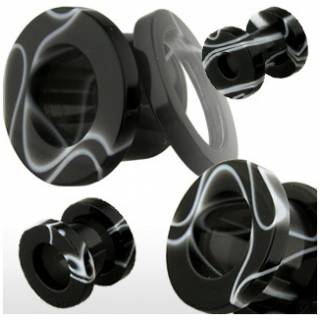 Ecarteur tunnel d�vissable marbr� noir et blanc en acrylique