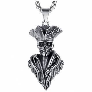 Pendentif acier � buste de capitaine pirate squelette