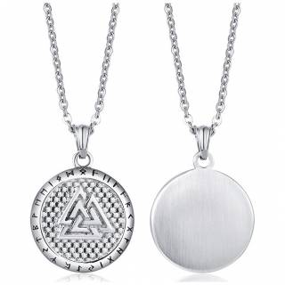 Pendentif Viking Valknut en acier Argent� style m�daillon