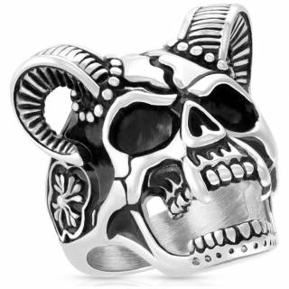 Bague homme acier � t�te de d�mon � cornes