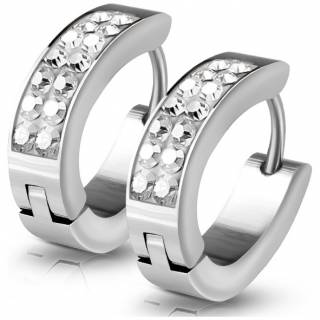 Fines boucles d'oreilles homme en acier � 7 cristaux (paire)