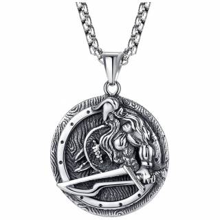 M�daillon en acier � combattant nordique avec �p�e et bouclier