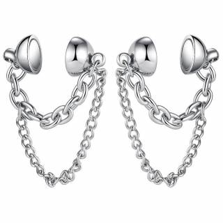 Fausses boucles d'oreilles en acier effet sph�re � deux chaines (Paire)