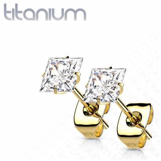 Clous d'oreilles en Titane Dor� � pierres carr�es