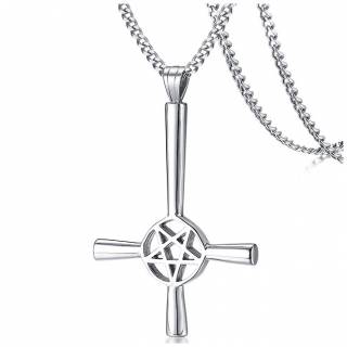 Pendentif acier croix de satan (invers�e et pentacle)