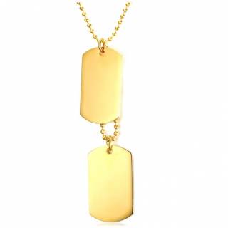 Duo de plaques militaires dor�es en acier (+une chaine)