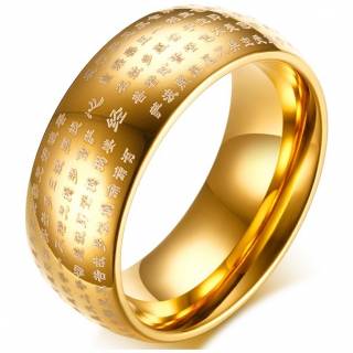 Bague homme en acier dor� � �critures bouddhistes