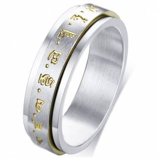 Bague homme acier � bandeau bouddhiste tournant