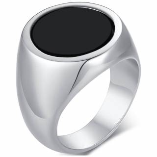 Chevali�re homme acier � face ronde emaill�e noire