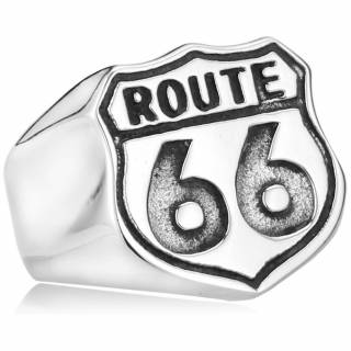 Bague Chevali�re homme en acier avec �cusson Route 66