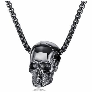 Pendentif crane noir f�l� en acier