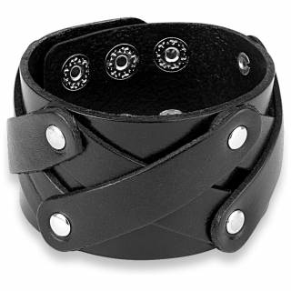 Bracelet en cuir noir � lani�res dispos�es en X