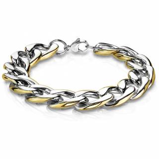 Bracelet homme acier � maillons ovales nuanc�s de dor�