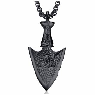 Pendentif homme noir pointe de fl�che celtique � noeud de triquetra en acier "TRIQUETRA NIGRA"