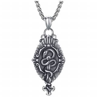 Pendentif � serpent enroul� autour d'une croix invers�e en acier "SERPENS CRUCIS"