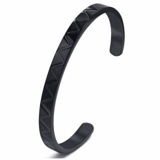 Bracelet rigide homme jonc grav� de zigzag en acier noir
