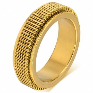 Bague homme acier dor� � bandeau style cotte de mailles