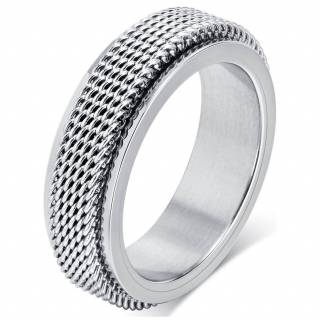 Bague homme acier � bandeau style cotte de mailles "CHAINON"