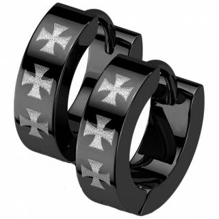 Boucles d'oreilles � croix de malte type cr�oles en acier noir
