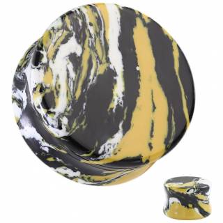 Ecarteur plug en pierre noire, jaune et blanche mix�e