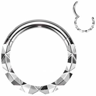 Piercing anneau charni�re � c�t� facet� en X en acier haute pr�cision "XENODOXUS ARGENTEUS"