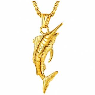 Pendentif espadon dor� en acier inoxydable