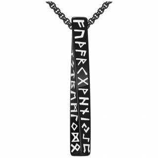 Pendentif homme noir pilier � runes vikings en acier (chaine incluse) "RUNSTIGI NIGRA"